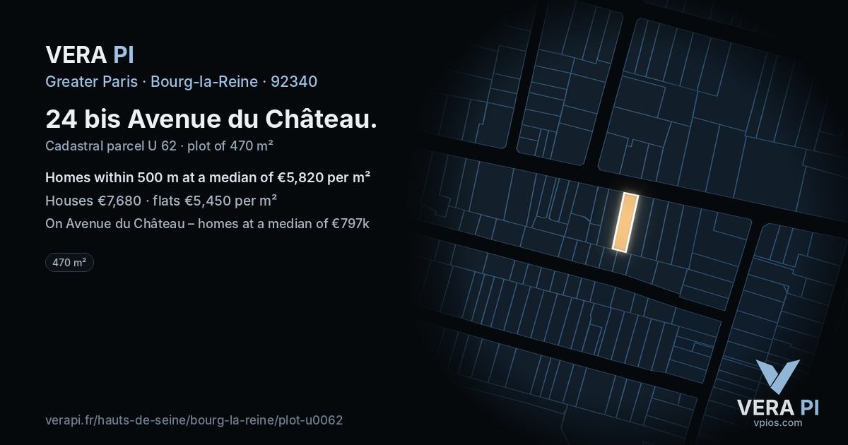 24 bis Avenue du Château, Bourg-la-Reine at night – the plot lit, the parcels around coloured by the prices near them