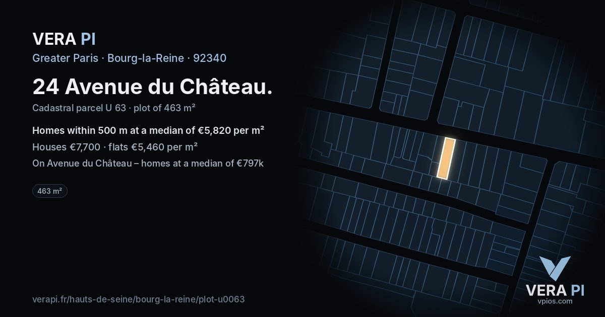 24 Avenue du Château, Bourg-la-Reine at night – the plot lit, the parcels around coloured by the prices near them