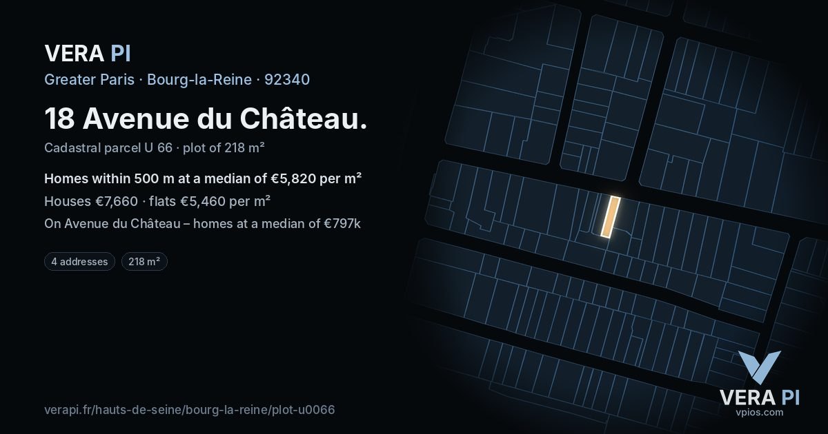 18 Avenue du Château, Bourg-la-Reine at night – the plot lit, the parcels around coloured by the prices near them