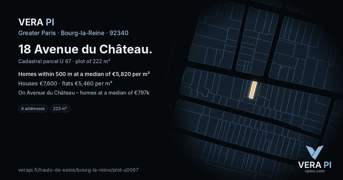 18 Avenue du Château, Bourg-la-Reine at night – the plot lit, the parcels around coloured by the prices near them
