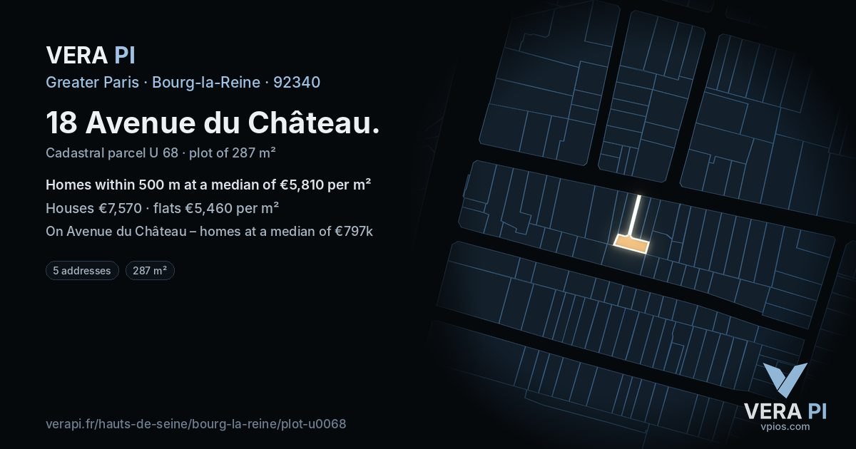 18 Avenue du Château, Bourg-la-Reine at night – the plot lit, the parcels around coloured by the prices near them