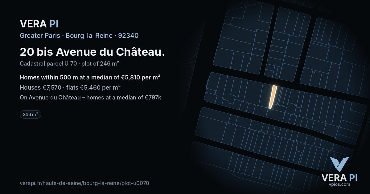 20 bis Avenue du Château, Bourg-la-Reine at night – the plot lit, the parcels around coloured by the prices near them