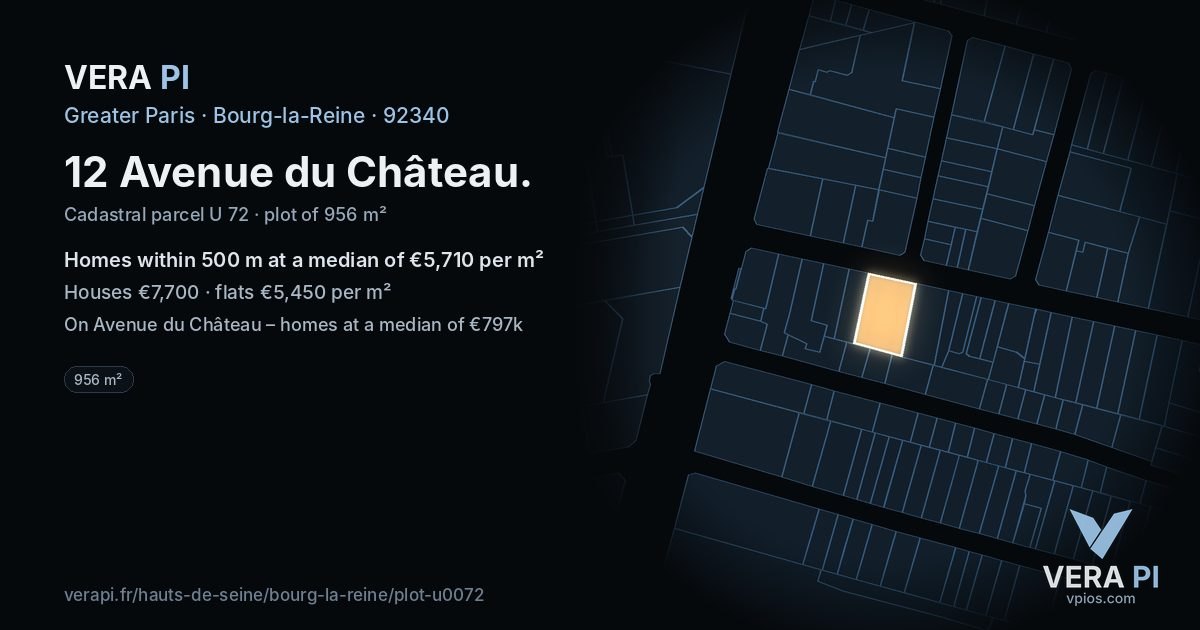 12 Avenue du Château, Bourg-la-Reine at night – the plot lit, the parcels around coloured by the prices near them