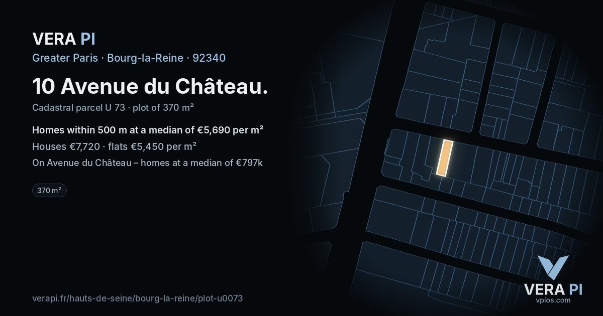 10 Avenue du Château, Bourg-la-Reine at night – the plot lit, the parcels around coloured by the prices near them