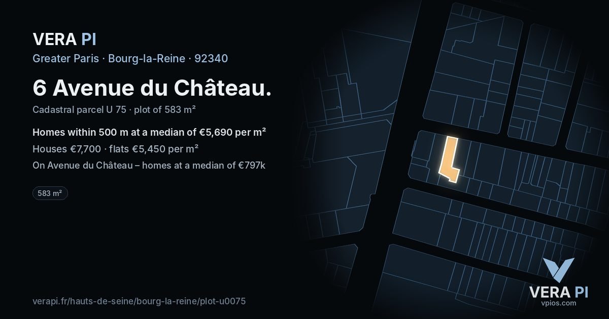 6 Avenue du Château, Bourg-la-Reine at night – the plot lit, the parcels around coloured by the prices near them
