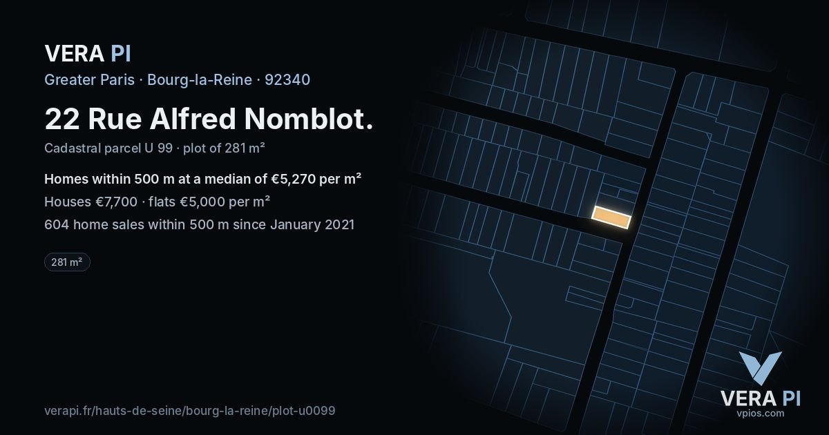 22 Rue Alfred Nomblot, Bourg-la-Reine at night – the plot lit, the parcels around coloured by the prices near them