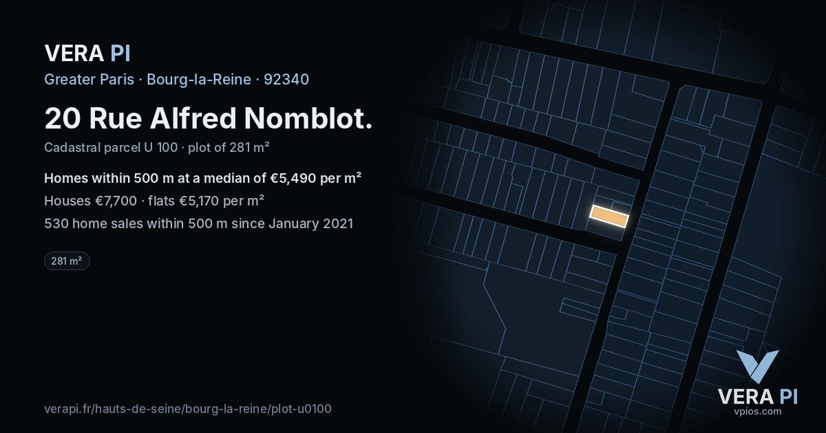 20 Rue Alfred Nomblot, Bourg-la-Reine at night – the plot lit, the parcels around coloured by the prices near them