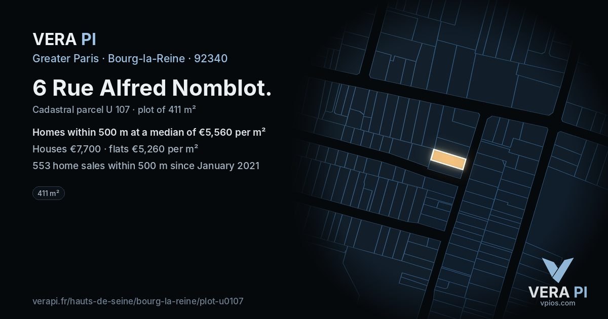 6 Rue Alfred Nomblot, Bourg-la-Reine at night – the plot lit, the parcels around coloured by the prices near them