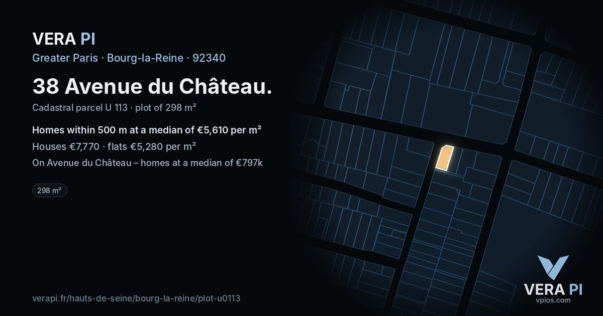 38 Avenue du Château, Bourg-la-Reine at night – the plot lit, the parcels around coloured by the prices near them
