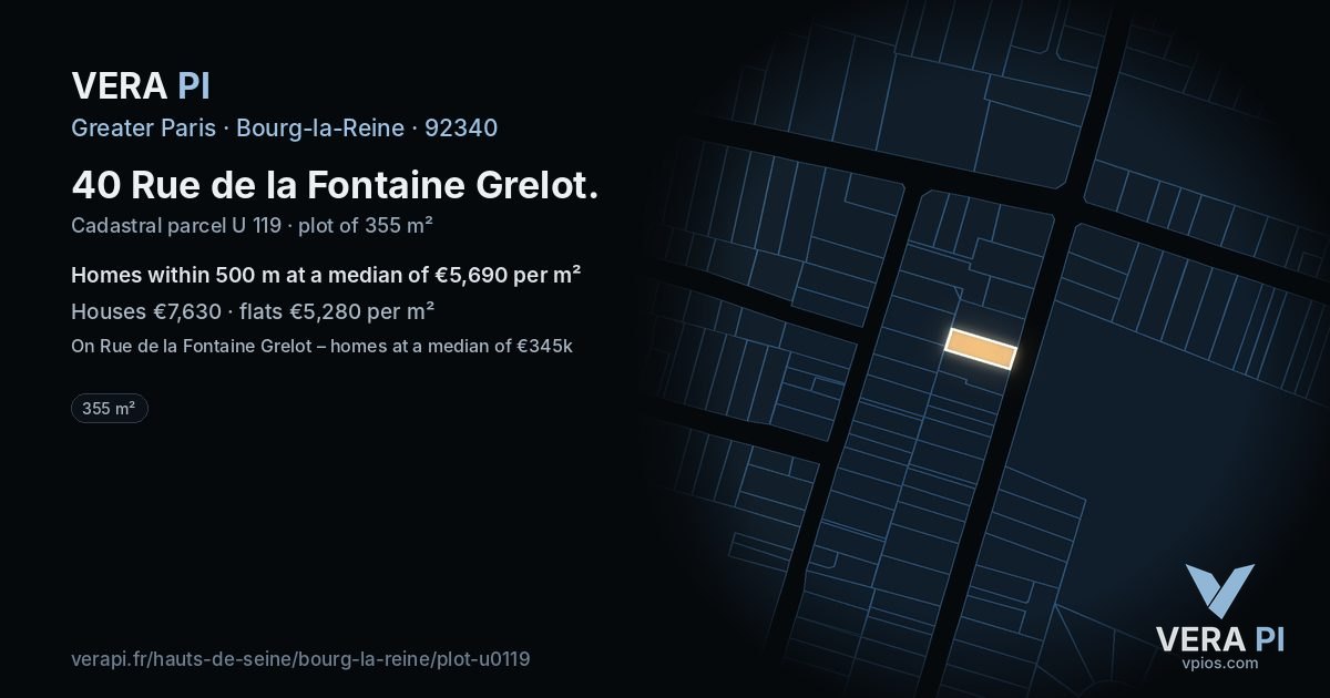 40 Rue de la Fontaine Grelot, Bourg-la-Reine at night – the plot lit, the parcels around coloured by the prices near them