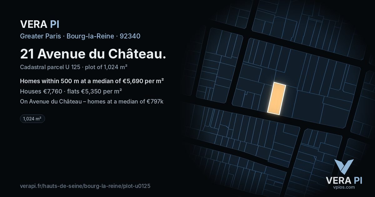 21 Avenue du Château, Bourg-la-Reine at night – the plot lit, the parcels around coloured by the prices near them