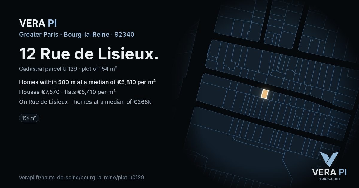 12 Rue de Lisieux, Bourg-la-Reine at night – the plot lit, the parcels around coloured by the prices near them