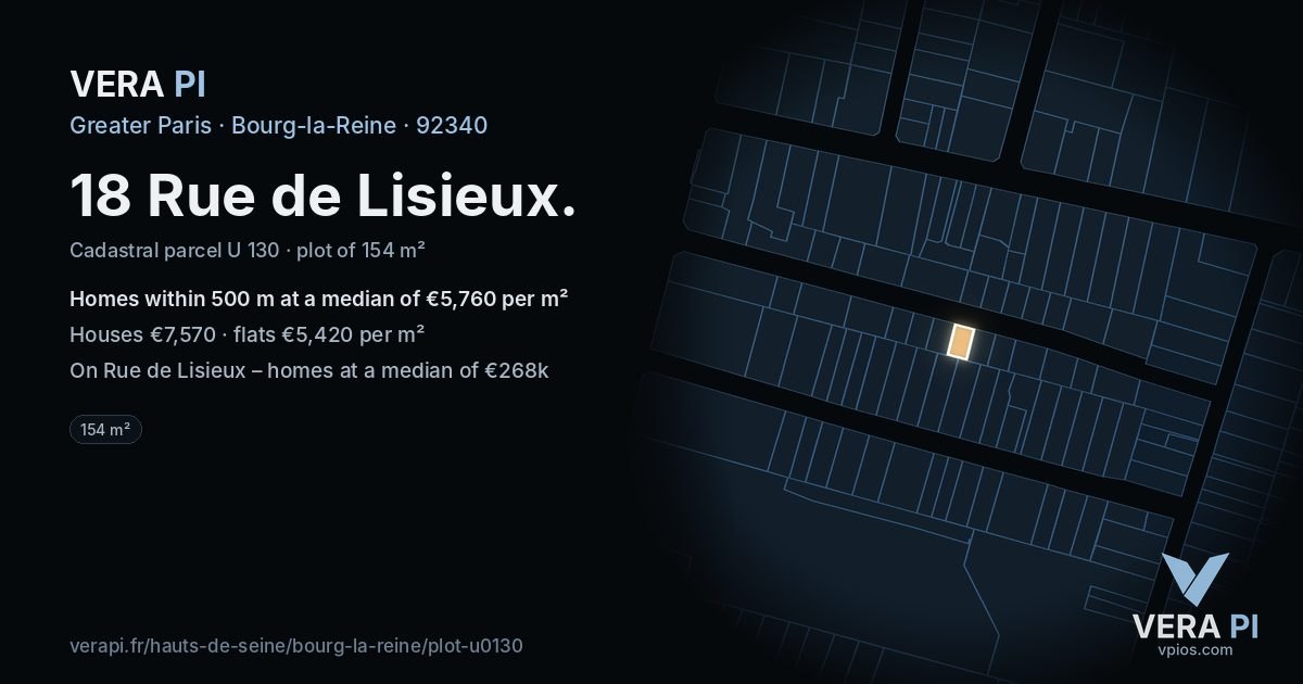 18 Rue de Lisieux, Bourg-la-Reine at night – the plot lit, the parcels around coloured by the prices near them