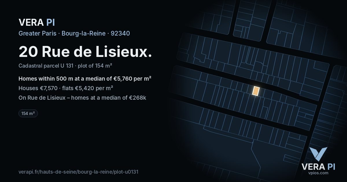 20 Rue de Lisieux, Bourg-la-Reine at night – the plot lit, the parcels around coloured by the prices near them