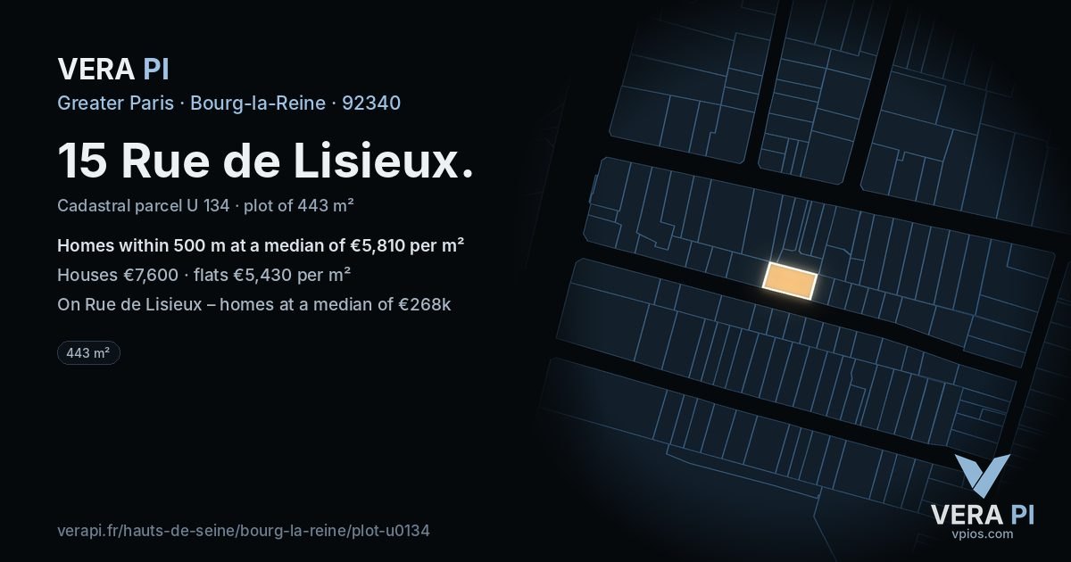 15 Rue de Lisieux, Bourg-la-Reine at night – the plot lit, the parcels around coloured by the prices near them