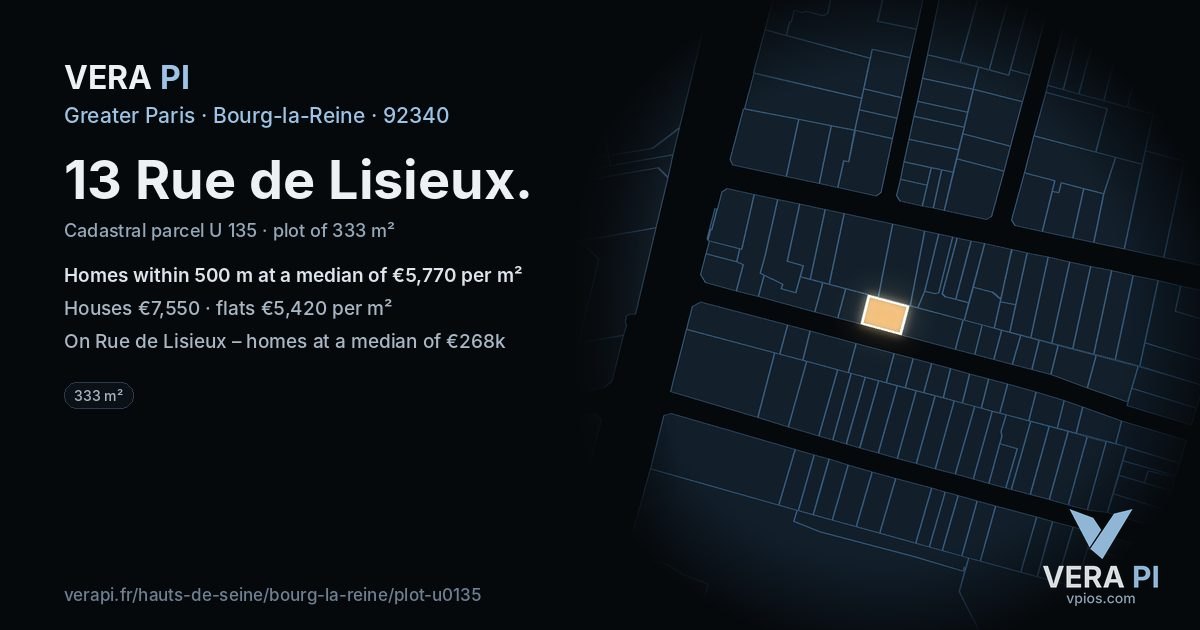 13 Rue de Lisieux, Bourg-la-Reine at night – the plot lit, the parcels around coloured by the prices near them