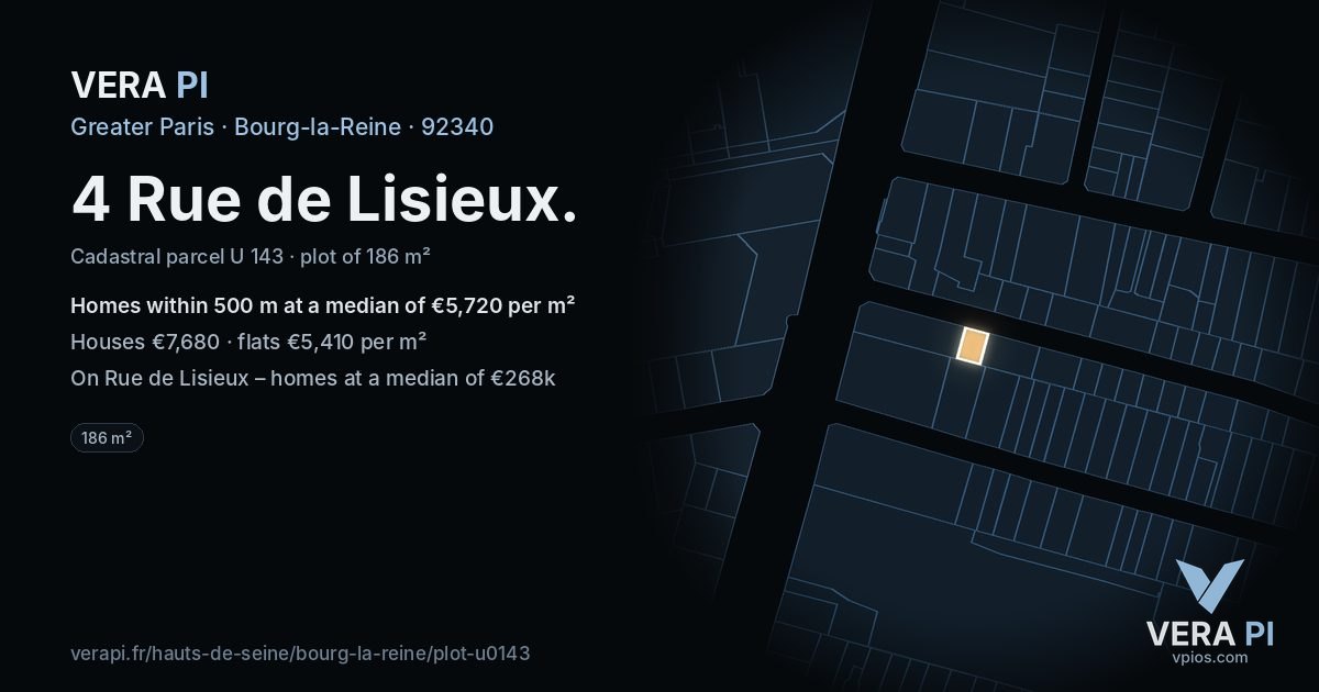 4 Rue de Lisieux, Bourg-la-Reine at night – the plot lit, the parcels around coloured by the prices near them