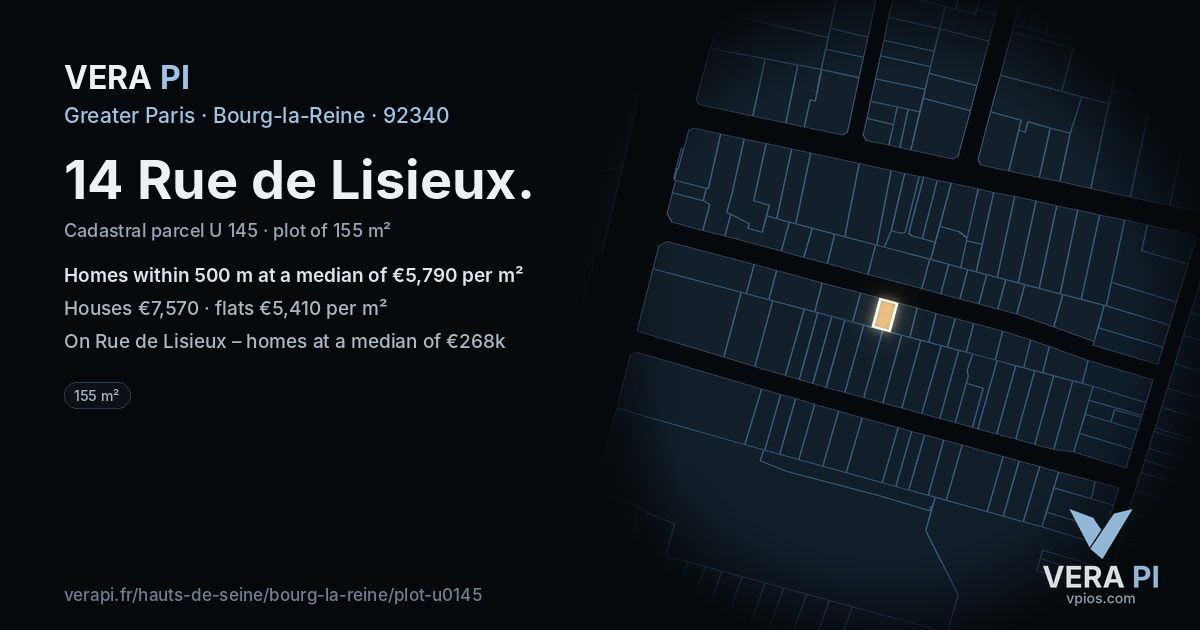 14 Rue de Lisieux, Bourg-la-Reine at night – the plot lit, the parcels around coloured by the prices near them