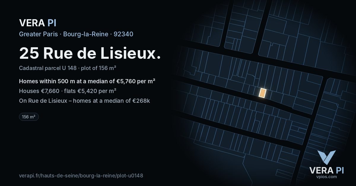 25 Rue de Lisieux, Bourg-la-Reine at night – the plot lit, the parcels around coloured by the prices near them