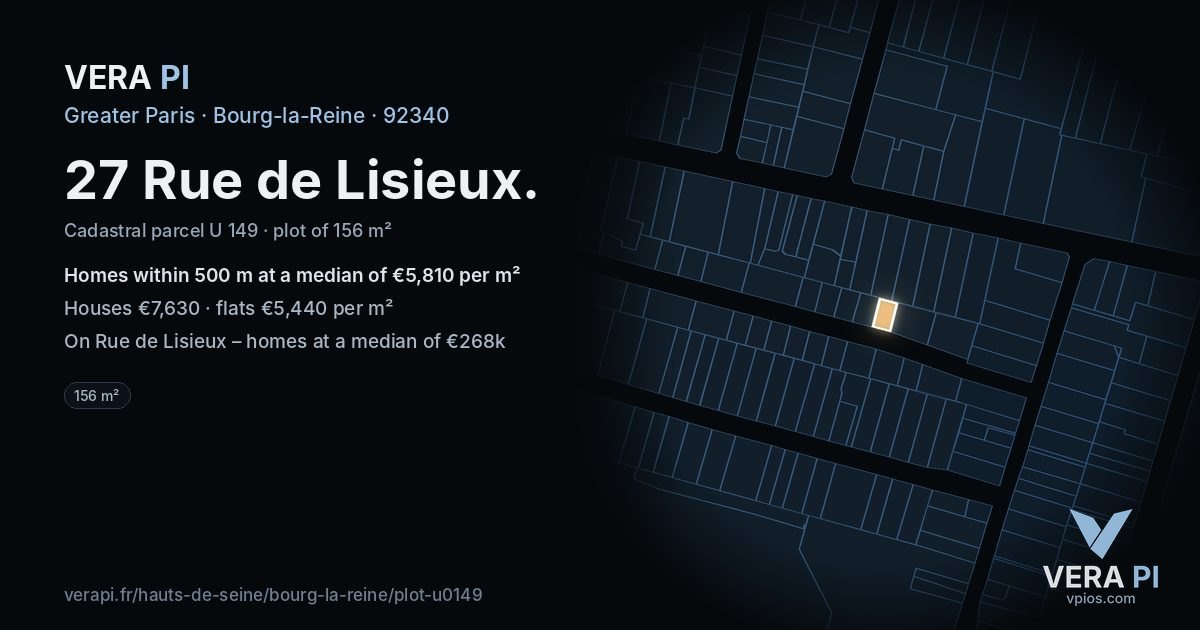 27 Rue de Lisieux, Bourg-la-Reine at night – the plot lit, the parcels around coloured by the prices near them