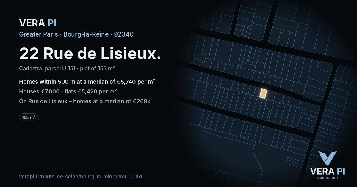 22 Rue de Lisieux, Bourg-la-Reine at night – the plot lit, the parcels around coloured by the prices near them