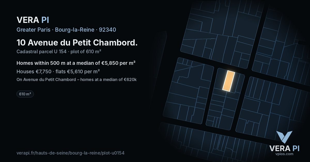 10 Avenue du Petit Chambord, Bourg-la-Reine at night – the plot lit, the parcels around coloured by the prices near them