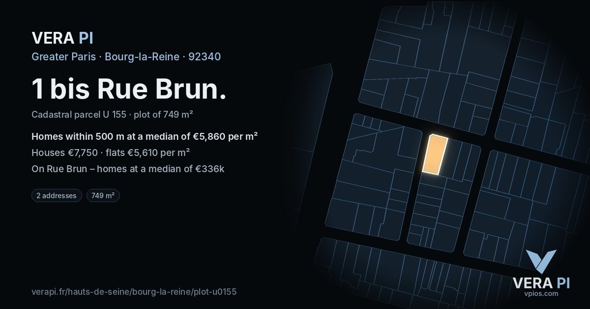 1 bis Rue Brun, Bourg-la-Reine at night – the plot lit, the parcels around coloured by the prices near them