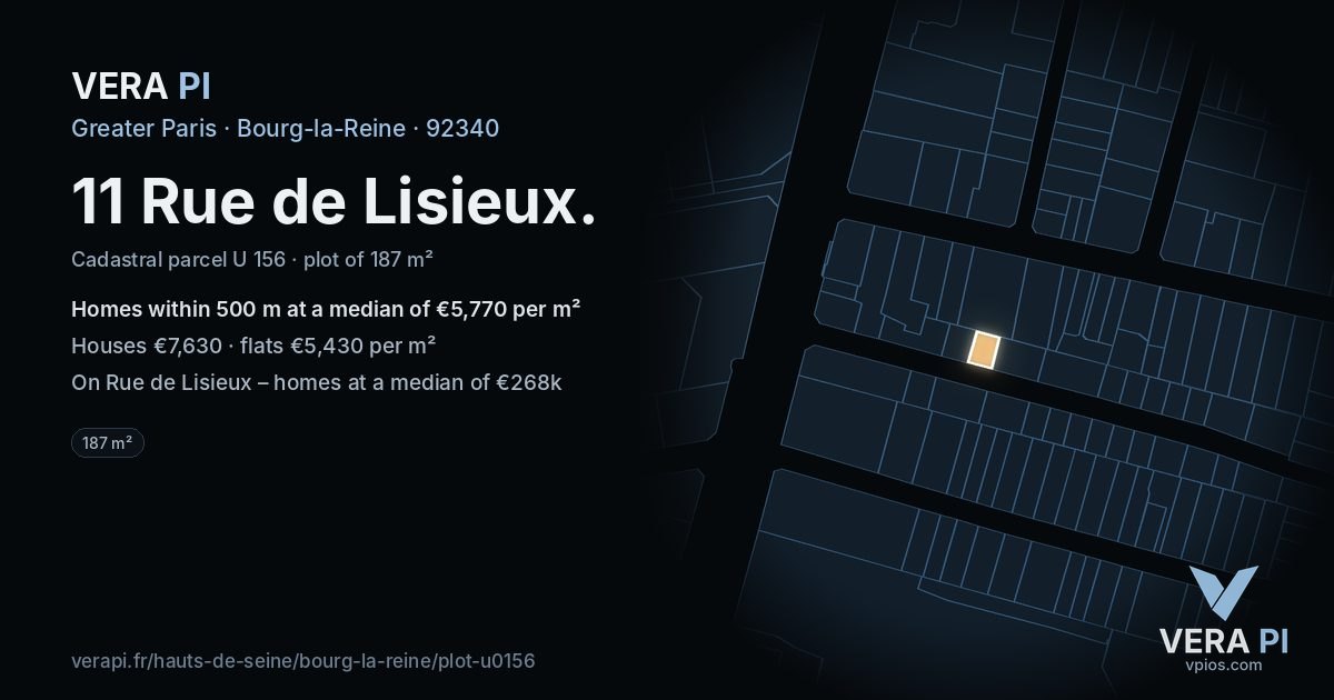 11 Rue de Lisieux, Bourg-la-Reine at night – the plot lit, the parcels around coloured by the prices near them