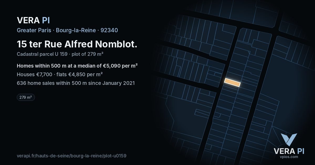 15 ter Rue Alfred Nomblot, Bourg-la-Reine at night – the plot lit, the parcels around coloured by the prices near them