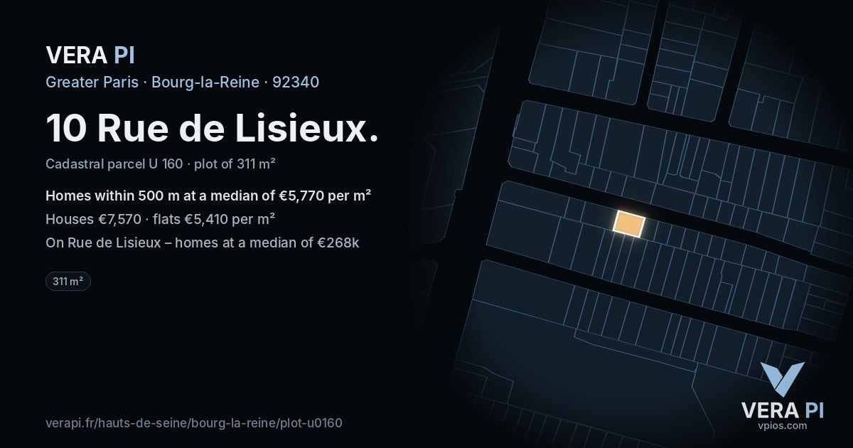 10 Rue de Lisieux, Bourg-la-Reine at night – the plot lit, the parcels around coloured by the prices near them