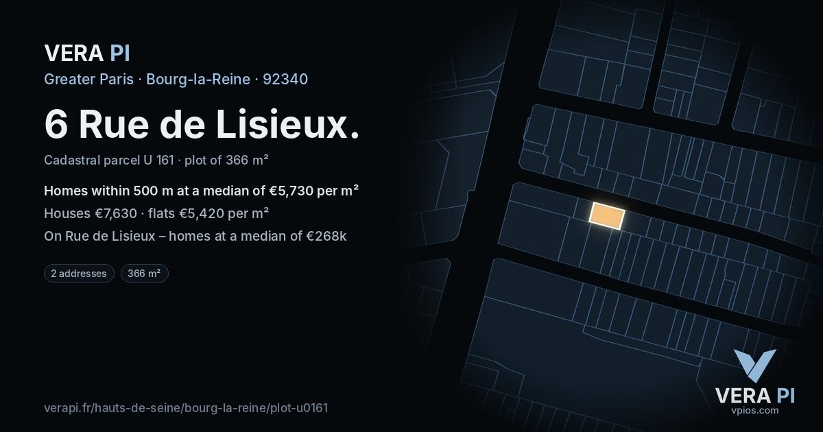 6 Rue de Lisieux, Bourg-la-Reine at night – the plot lit, the parcels around coloured by the prices near them