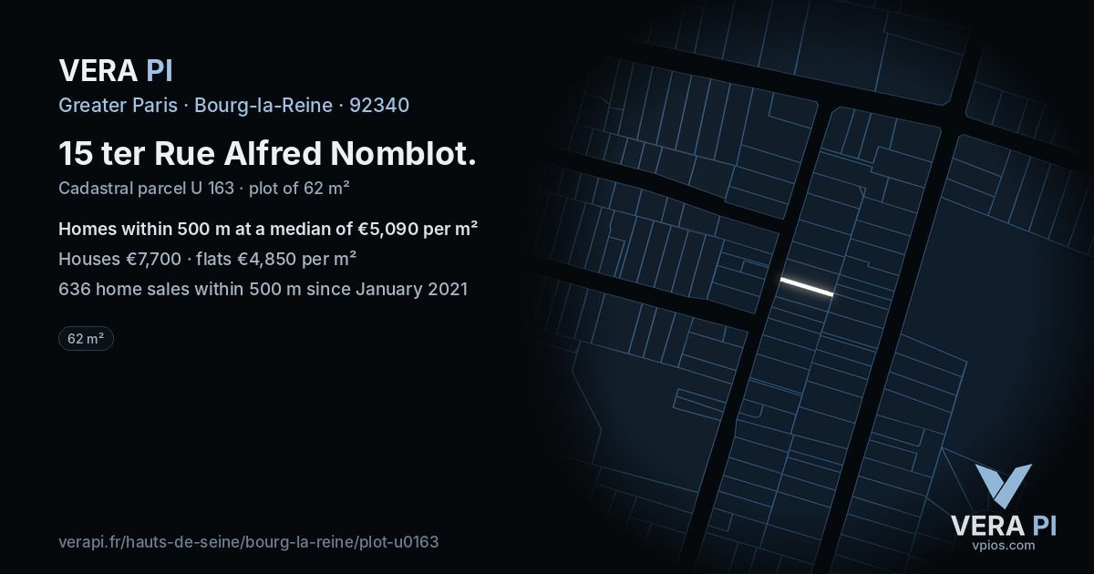 15 ter Rue Alfred Nomblot, Bourg-la-Reine at night – the plot lit, the parcels around coloured by the prices near them