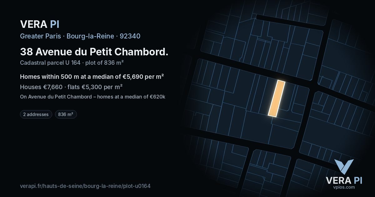 38 Avenue du Petit Chambord, Bourg-la-Reine at night – the plot lit, the parcels around coloured by the prices near them