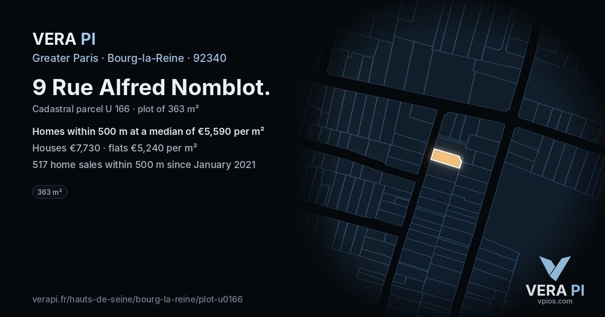 9 Rue Alfred Nomblot, Bourg-la-Reine at night – the plot lit, the parcels around coloured by the prices near them