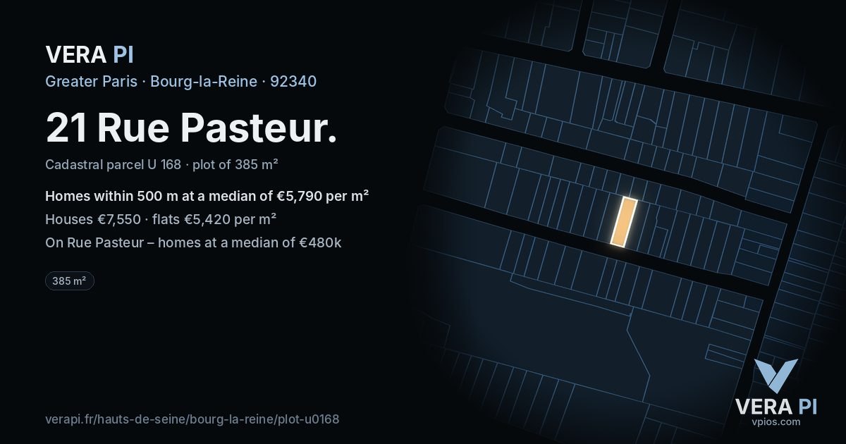 21 Rue Pasteur, Bourg-la-Reine at night – the plot lit, the parcels around coloured by the prices near them