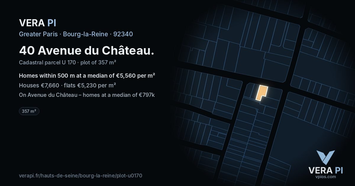 40 Avenue du Château, Bourg-la-Reine at night – the plot lit, the parcels around coloured by the prices near them