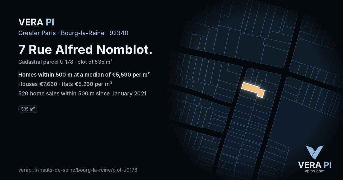 7 Rue Alfred Nomblot, Bourg-la-Reine at night – the plot lit, the parcels around coloured by the prices near them