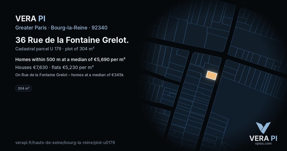 36 Rue de la Fontaine Grelot, Bourg-la-Reine at night – the plot lit, the parcels around coloured by the prices near them