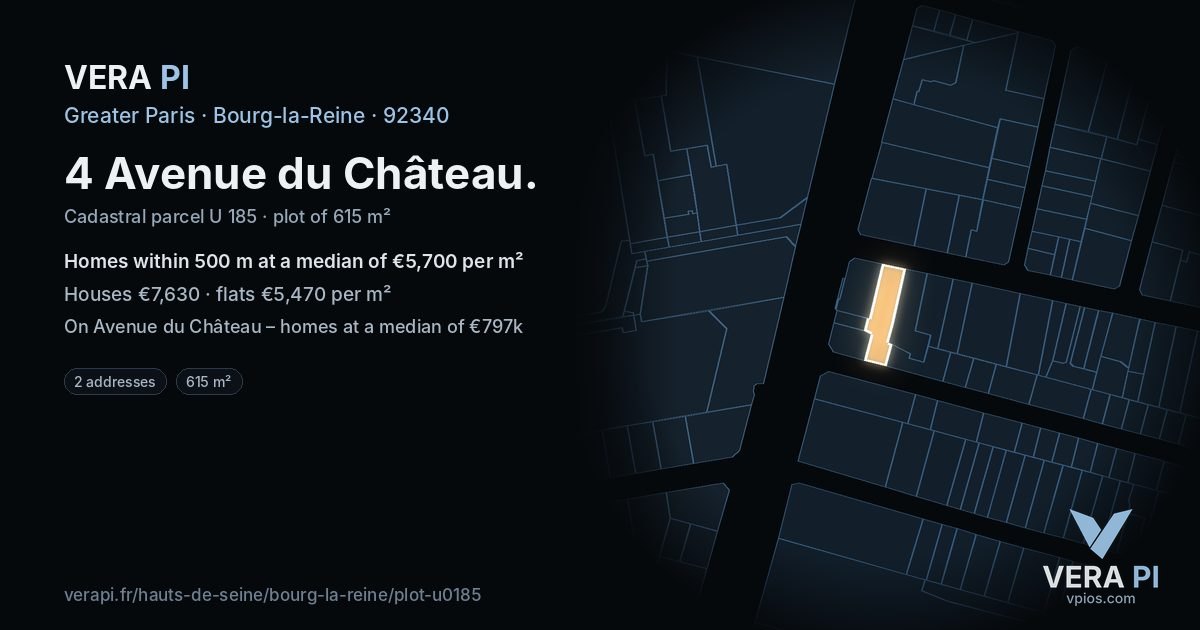 4 Avenue du Château, Bourg-la-Reine at night – the plot lit, the parcels around coloured by the prices near them
