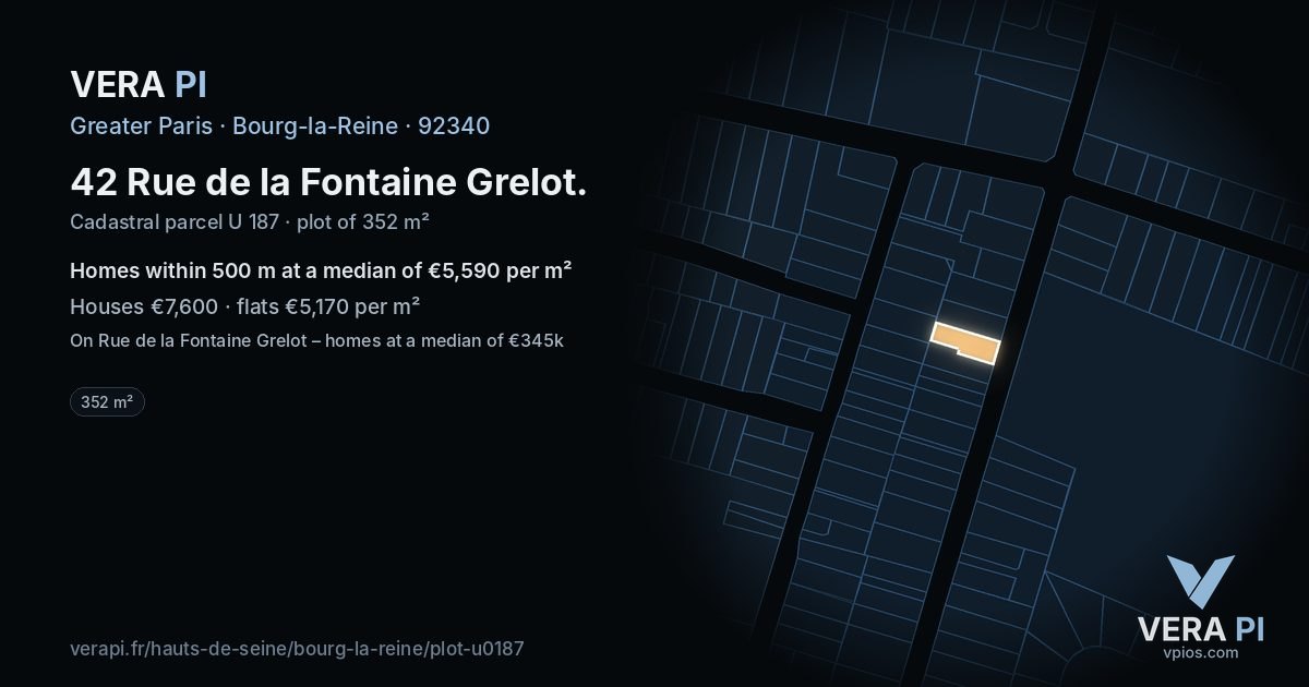 42 Rue de la Fontaine Grelot, Bourg-la-Reine at night – the plot lit, the parcels around coloured by the prices near them