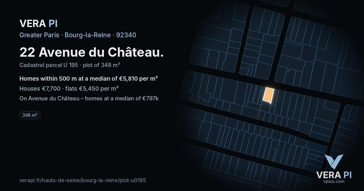 22 Avenue du Château, Bourg-la-Reine at night – the plot lit, the parcels around coloured by the prices near them