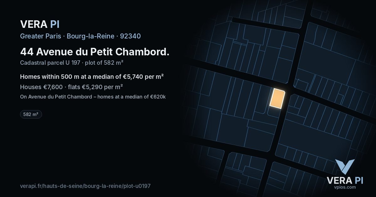 44 Avenue du Petit Chambord, Bourg-la-Reine at night – the plot lit, the parcels around coloured by the prices near them
