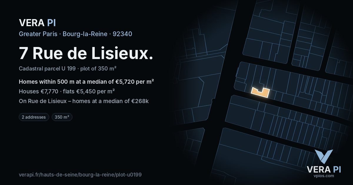 7 Rue de Lisieux, Bourg-la-Reine at night – the plot lit, the parcels around coloured by the prices near them