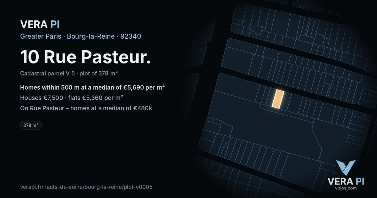 10 Rue Pasteur, Bourg-la-Reine at night – the plot lit, the parcels around coloured by the prices near them