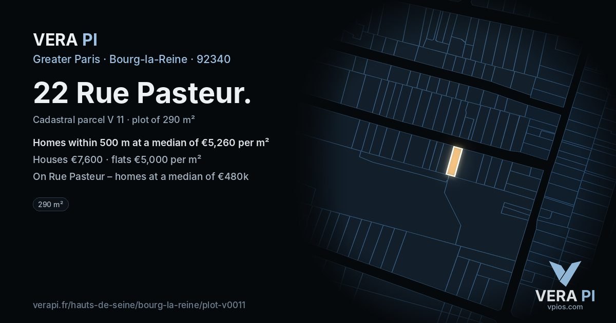 22 Rue Pasteur, Bourg-la-Reine at night – the plot lit, the parcels around coloured by the prices near them