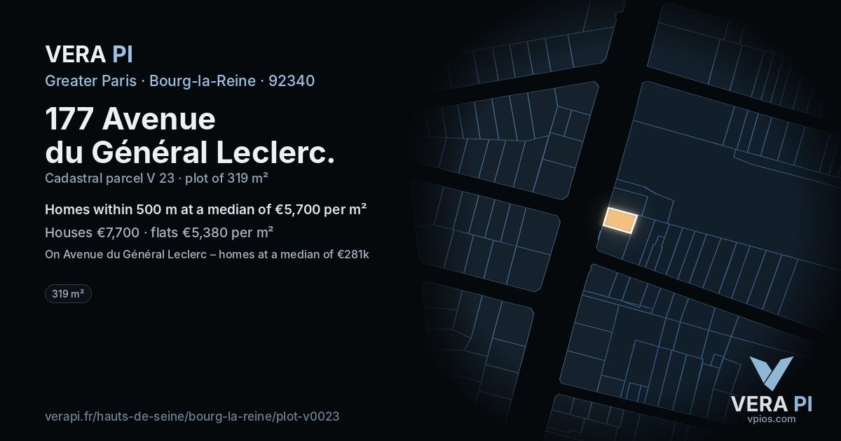 177 Avenue du Général Leclerc, Bourg-la-Reine at night – the plot lit, the parcels around coloured by the prices near them