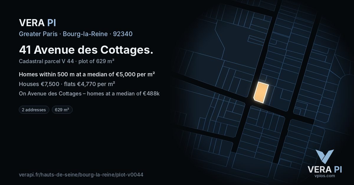 41 Avenue des Cottages, Bourg-la-Reine at night – the plot lit, the parcels around coloured by the prices near them