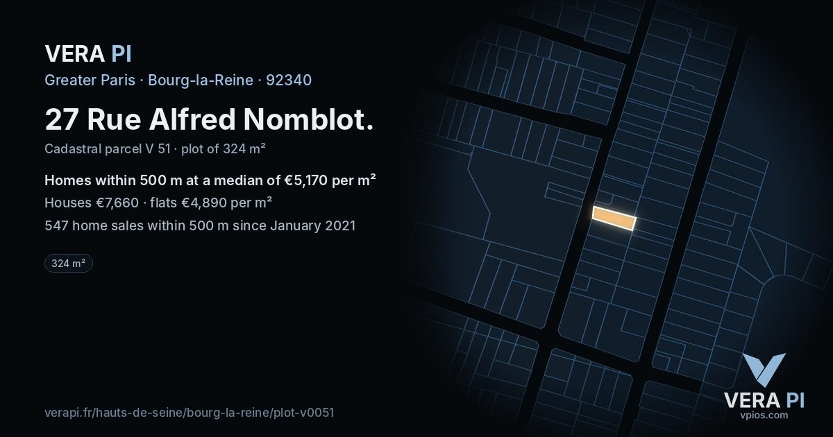 27 Rue Alfred Nomblot, Bourg-la-Reine at night – the plot lit, the parcels around coloured by the prices near them