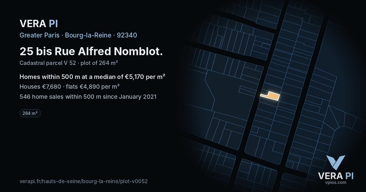25 bis Rue Alfred Nomblot, Bourg-la-Reine at night – the plot lit, the parcels around coloured by the prices near them
