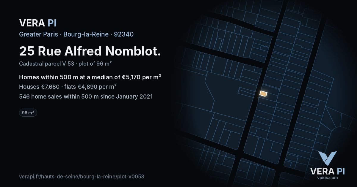 25 Rue Alfred Nomblot, Bourg-la-Reine at night – the plot lit, the parcels around coloured by the prices near them